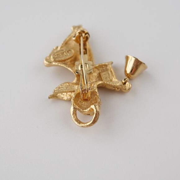 Vintage Gold Tone Cherub Angel Ringing Bell Brooch Pin - Picture 10 of 16